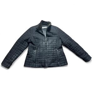 Dockers Women’s Quilted Jacket Faux Fur Collar Black XL Early 2000s